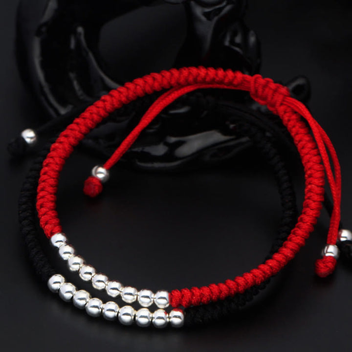 Buddha Stonesレトロ 925 スターリングシルバー シンプルビーズ ノットデザイン 幸運の紐ブレスレット - image 5