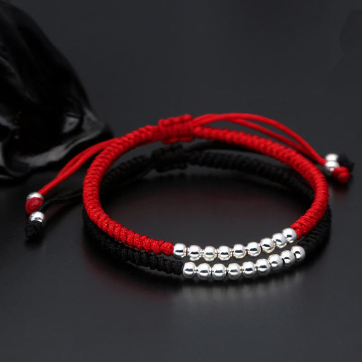 Buddha Stonesレトロ 925 スターリングシルバー シンプルビーズ ノットデザイン 幸運の紐ブレスレット - image 3