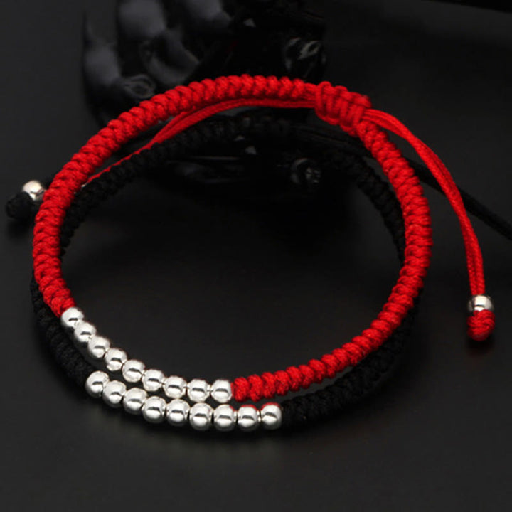 Buddha Stonesレトロ 925 スターリングシルバー シンプルビーズ ノットデザイン 幸運の紐ブレスレット - image 4