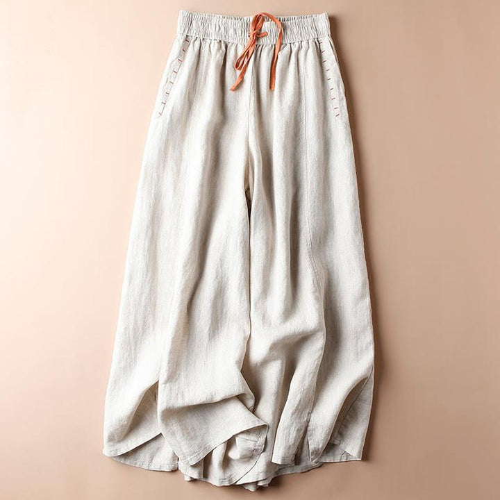 Buddha Stonesカジュアルコットン スリットヘム レディース 7-8丈 ワイドレッグパンツ ポケット付き - 貝殻 - US8-10，UK/AU12-14，EU40-42 (2XL) - image 1