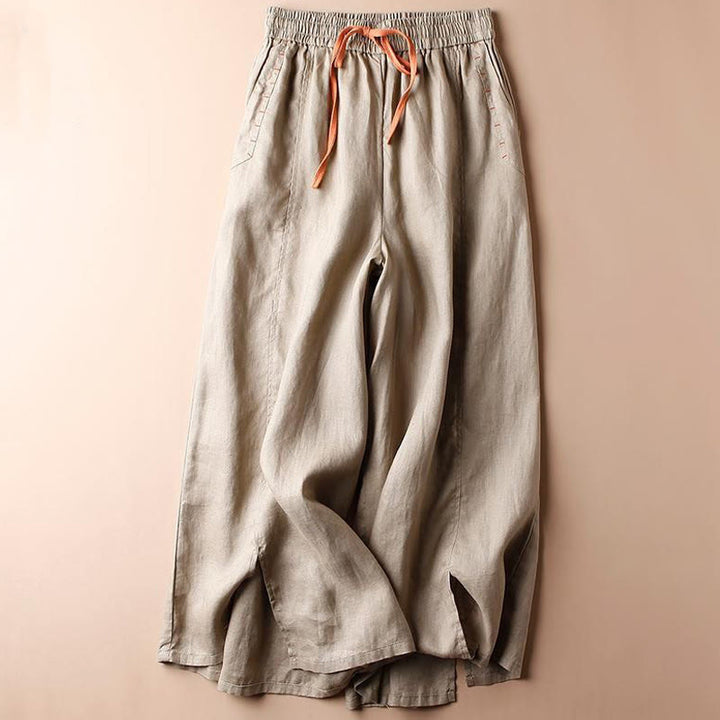 Buddha Stonesカジュアルコットン スリットヘム レディース 7-8丈 ワイドレッグパンツ ポケット付き - バーリーウッド - US8-10，UK/AU12-14，EU40-42 (2XL) - image 7