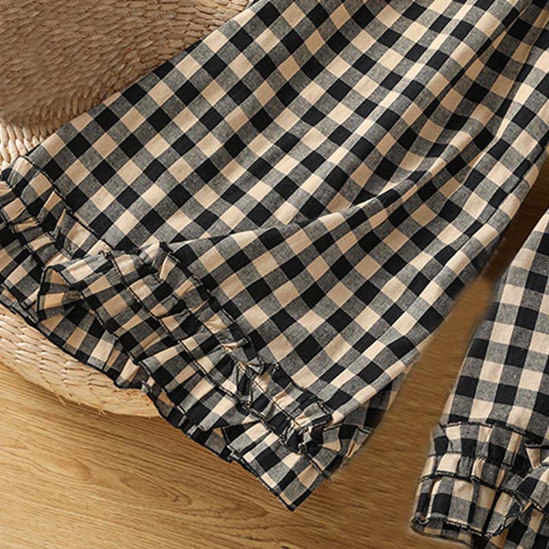 Buddha Stonesカジュアルコットンステッチグリッドレディース7-8丈ワイドレッグパンツ（ポケット付き） - image 6