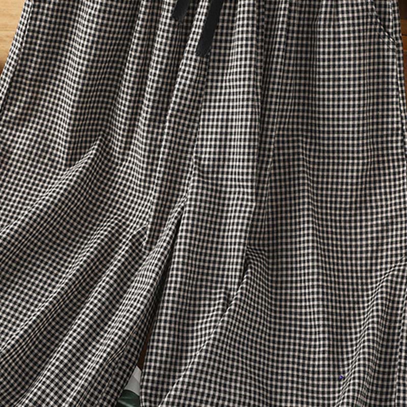 Buddha Stonesカジュアルコットンステッチグリッドレディース7-8丈ワイドレッグパンツ（ポケット付き） - image 11