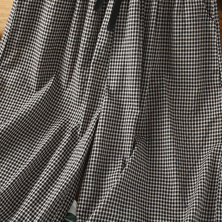 Buddha Stonesカジュアルコットンステッチグリッドレディース7-8丈ワイドレッグパンツ（ポケット付き） - image 11