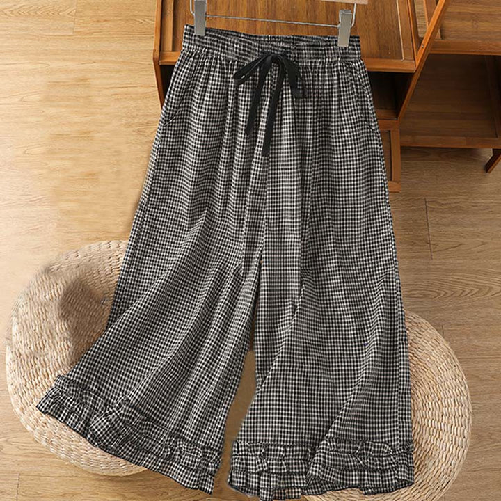 Buddha Stonesカジュアルコットンステッチグリッドレディース7-8丈ワイドレッグパンツ（ポケット付き） - ディムグレー - US6、 UK/AU10、 EU38 (XL) - image 9