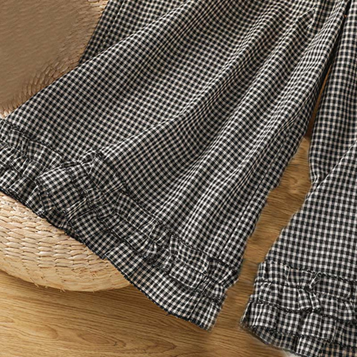 Buddha Stonesカジュアルコットンステッチグリッドレディース7-8丈ワイドレッグパンツ（ポケット付き） - image 12