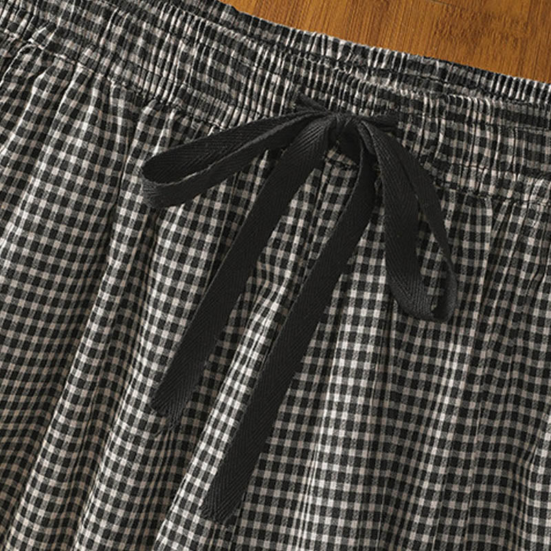 Buddha Stonesカジュアルコットンステッチグリッドレディース7-8丈ワイドレッグパンツ（ポケット付き） - image 13