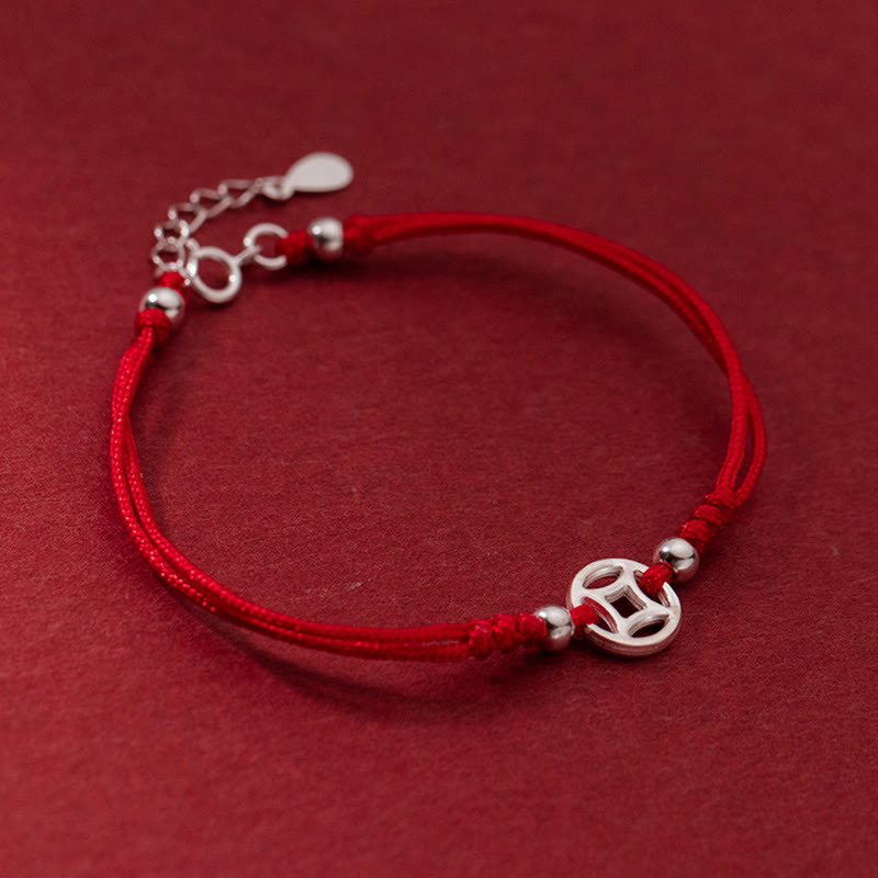 Buddha Stones925スターリングシルバー 中空銅コイン 幸運の紐ブレスレット - image 1