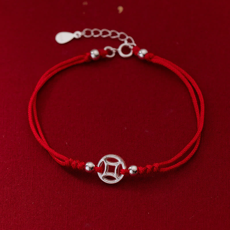 Buddha Stones925スターリングシルバー 中空銅コイン 幸運の紐ブレスレット - 925スターリングシルバー（手首周り：15～18cm） - image 1