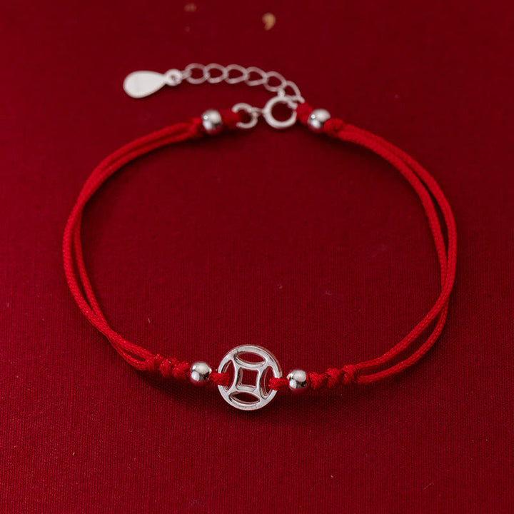 Buddha Stones925スターリングシルバー 中空銅コイン 幸運の紐ブレスレット - 925スターリングシルバー（手首周り：15～18cm） - image 1