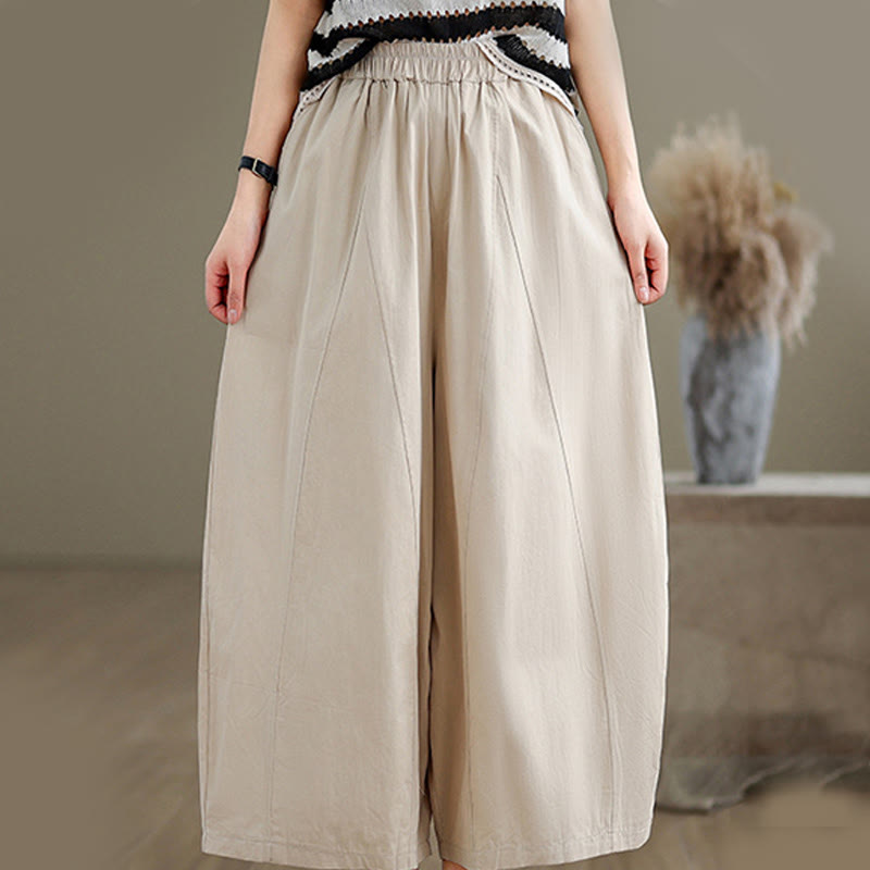 Buddha Stonesカジュアル 無地 コットン レディース 7-8丈 ワイドレッグパンツ ポケット付き - image 3