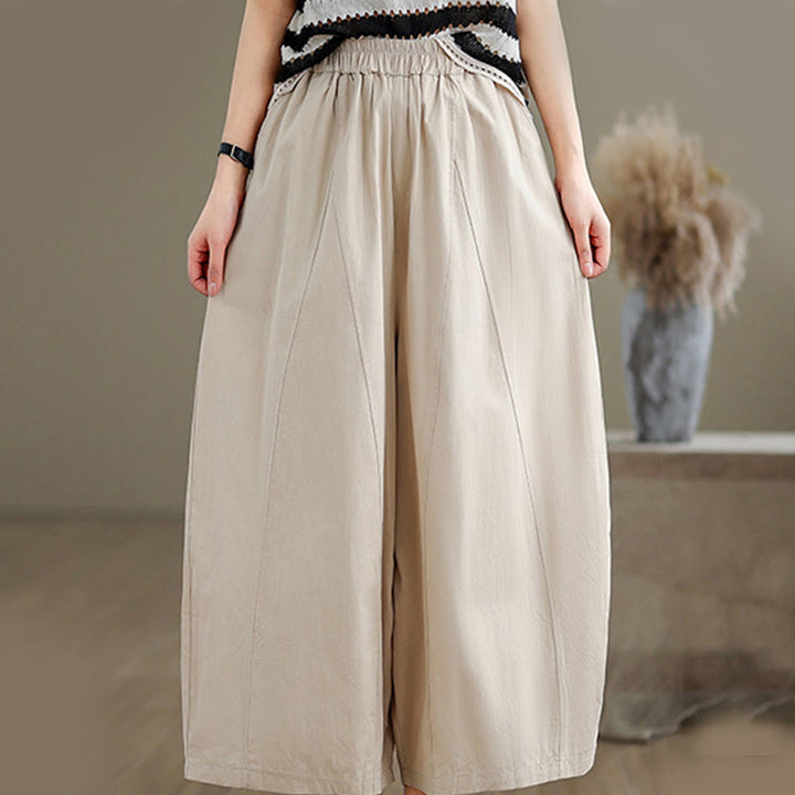 Buddha Stonesカジュアル 無地 コットン レディース 7-8丈 ワイドレッグパンツ ポケット付き - image 3