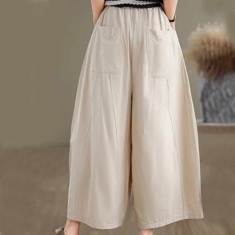 Buddha Stonesカジュアル 無地 コットン レディース 7-8丈 ワイドレッグパンツ ポケット付き - image 5