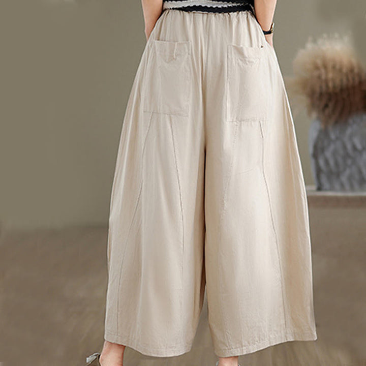 Buddha Stonesカジュアル 無地 コットン レディース 7-8丈 ワイドレッグパンツ ポケット付き - image 5