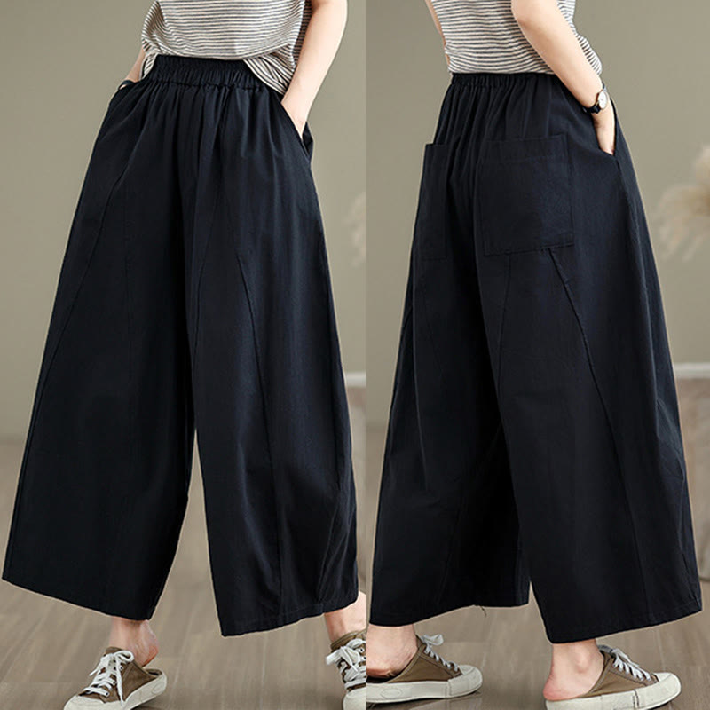 Buddha Stonesカジュアル 無地 コットン レディース 7-8丈 ワイドレッグパンツ ポケット付き - image 10