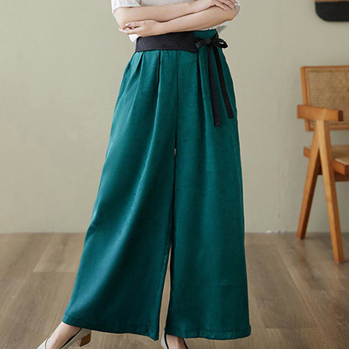 Buddha Stonesカジュアル ジャカード レースアップ コットン レディース ワイドレッグパンツ ポケット付き - image 5