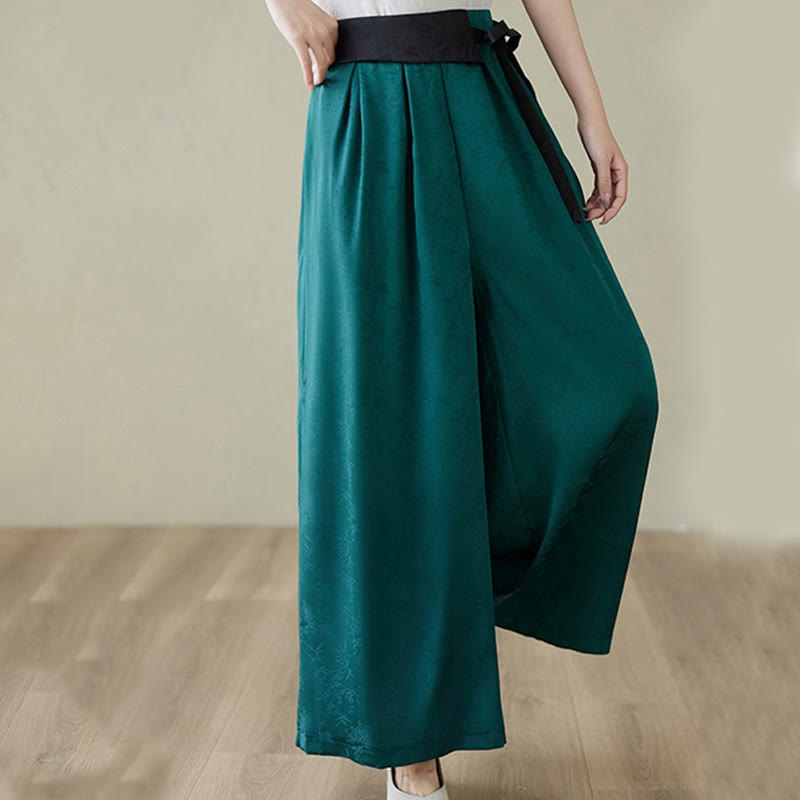 Buddha Stonesカジュアル ジャカード レースアップ コットン レディース ワイドレッグパンツ ポケット付き - image 6