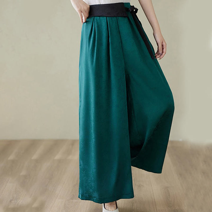 Buddha Stonesカジュアル ジャカード レースアップ コットン レディース ワイドレッグパンツ ポケット付き - image 6