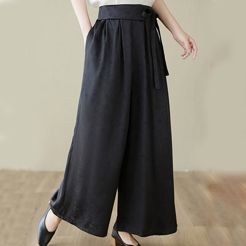 Buddha Stonesカジュアル ジャカード レースアップ コットン レディース ワイドレッグパンツ ポケット付き - image 13