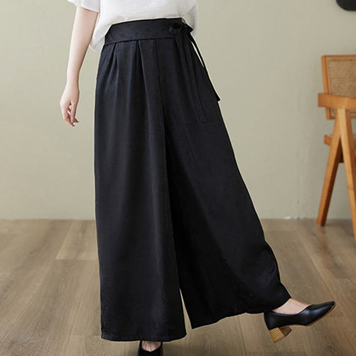 Buddha Stonesカジュアル ジャカード レースアップ コットン レディース ワイドレッグパンツ ポケット付き - image 15