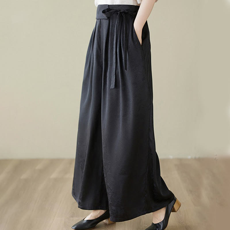 Buddha Stonesカジュアル ジャカード レースアップ コットン レディース ワイドレッグパンツ ポケット付き - image 12