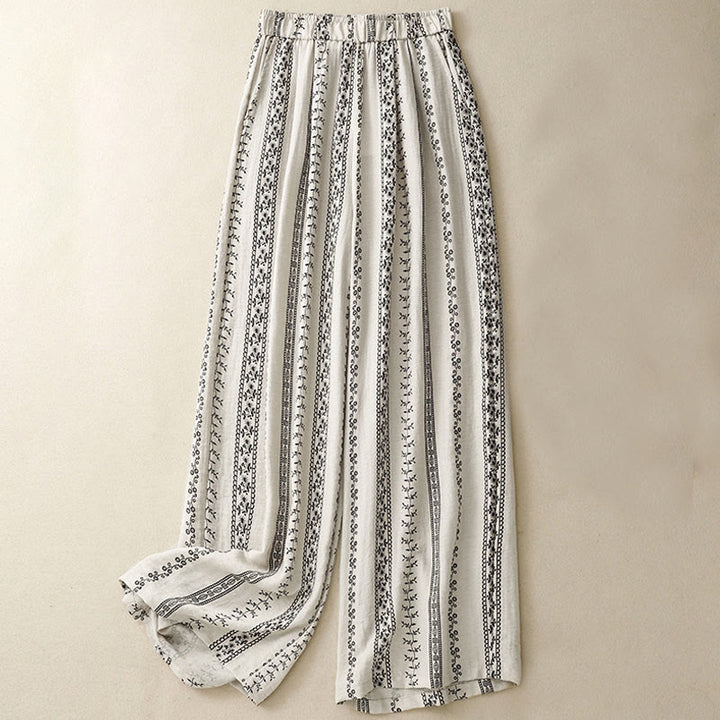 Buddha Stonesカジュアル 縦プリント コットンリネン レディース ワイドレッグパンツ ポケット付き - ベージュ - US8-10，UK/AU12-14，EU40-42 (2XL) - image 6