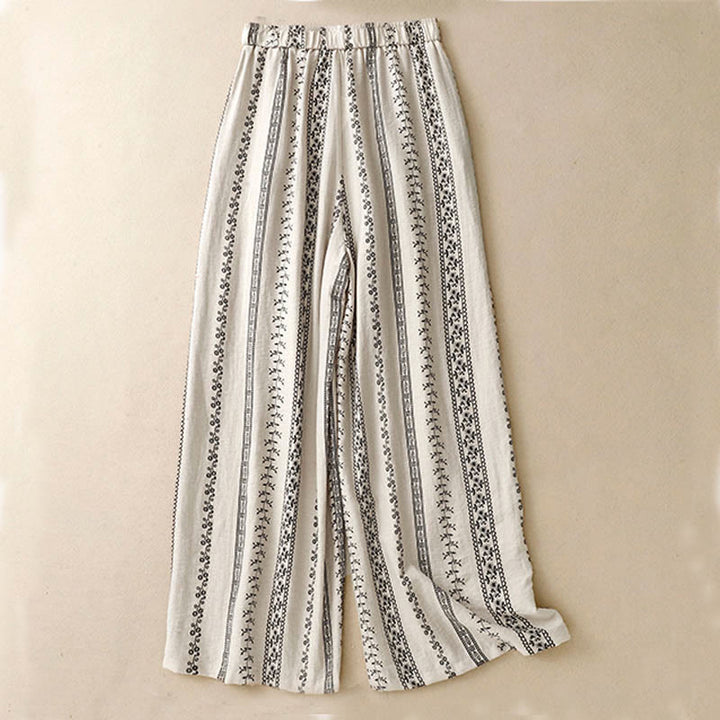 Buddha Stonesカジュアル 縦プリント コットンリネン レディース ワイドレッグパンツ ポケット付き - image 7