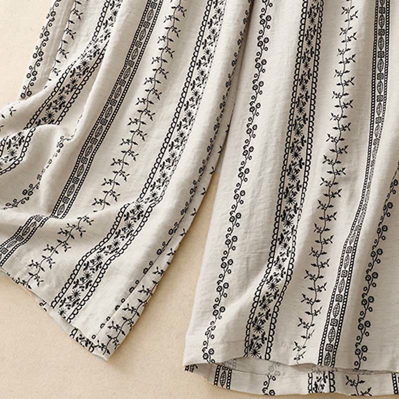 Buddha Stonesカジュアル 縦プリント コットンリネン レディース ワイドレッグパンツ ポケット付き - image 14