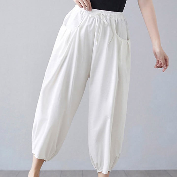 Buddha Stonesサマープレーンクロップドパンツ レディース コットンリネン ハーレムパンツ ポケット付き - image 10