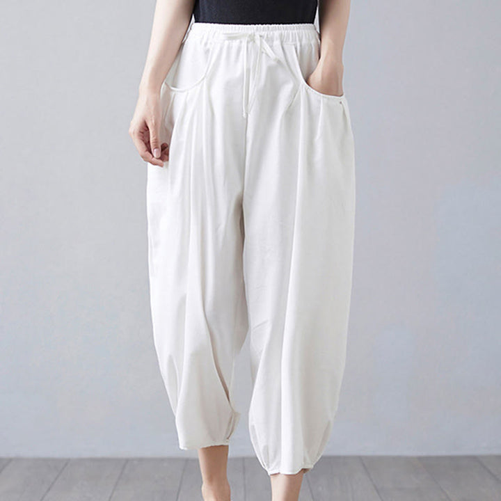 Buddha Stonesサマープレーンクロップドパンツ レディース コットンリネン ハーレムパンツ ポケット付き - image 9