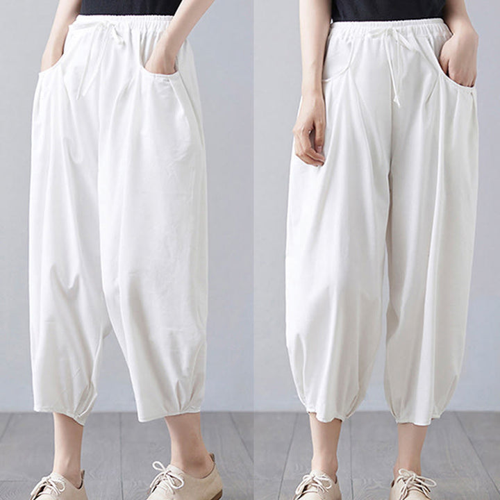 Buddha Stonesサマープレーンクロップドパンツ レディース コットンリネン ハーレムパンツ ポケット付き - image 13