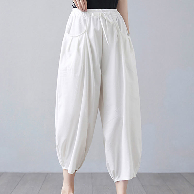 Buddha Stonesサマープレーンクロップドパンツ レディース コットンリネン ハーレムパンツ ポケット付き - image 11