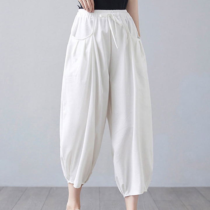Buddha Stonesサマープレーンクロップドパンツ レディース コットンリネン ハーレムパンツ ポケット付き - image 11