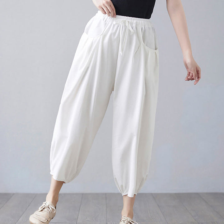 Buddha Stonesサマープレーンクロップドパンツ レディース コットンリネン ハーレムパンツ ポケット付き - image 8