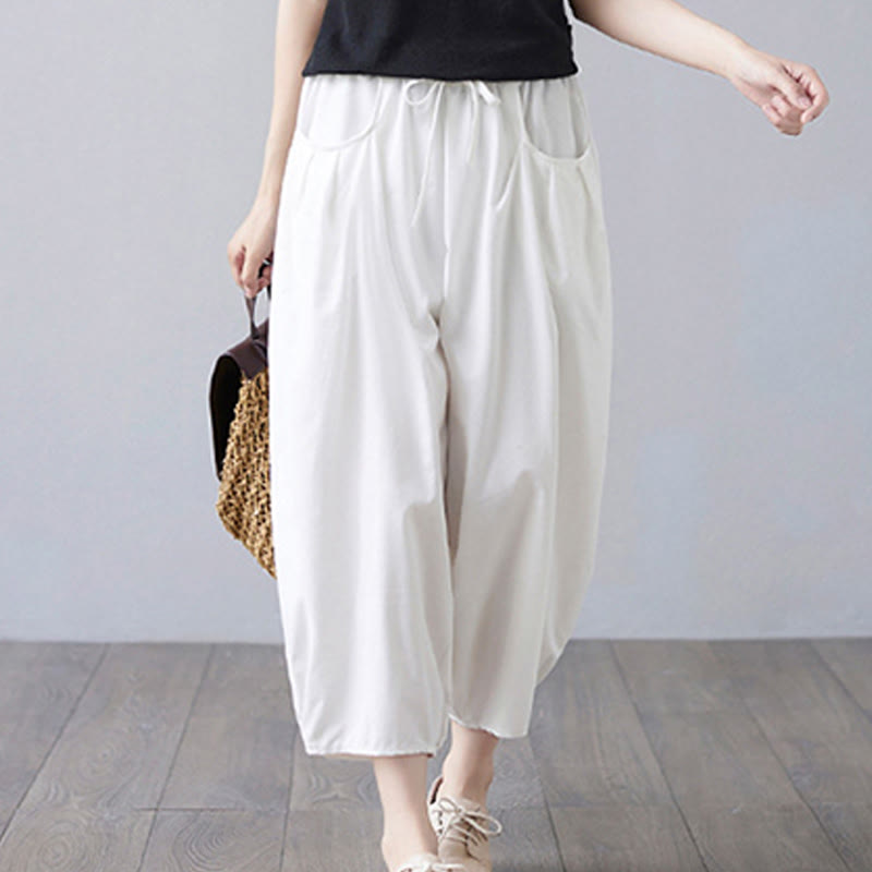 Buddha Stonesサマープレーンクロップドパンツ レディース コットンリネン ハーレムパンツ ポケット付き - image 12