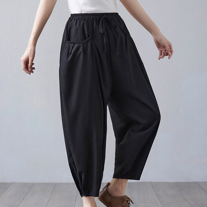 Buddha Stonesサマープレーンクロップドパンツ レディース コットンリネン ハーレムパンツ ポケット付き - image 19
