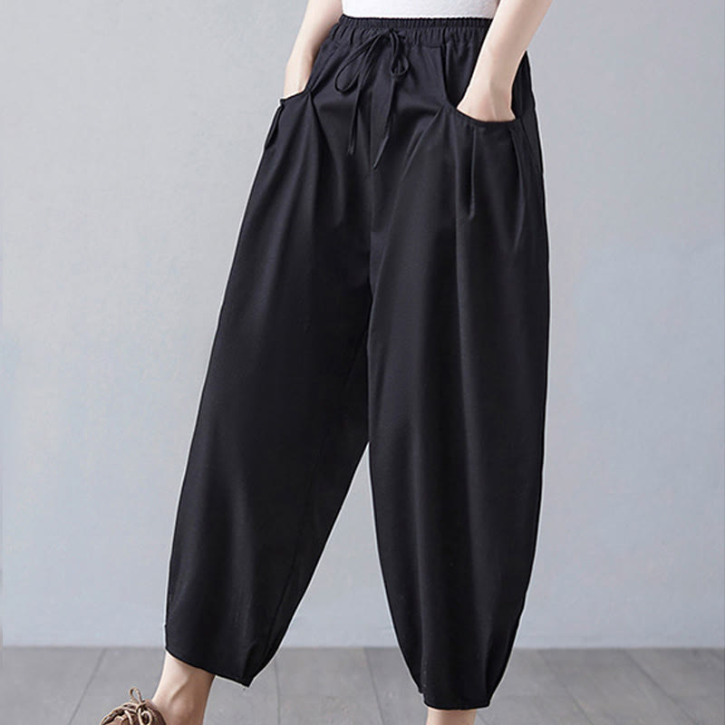 Buddha Stonesサマープレーンクロップドパンツ レディース コットンリネン ハーレムパンツ ポケット付き - image 16