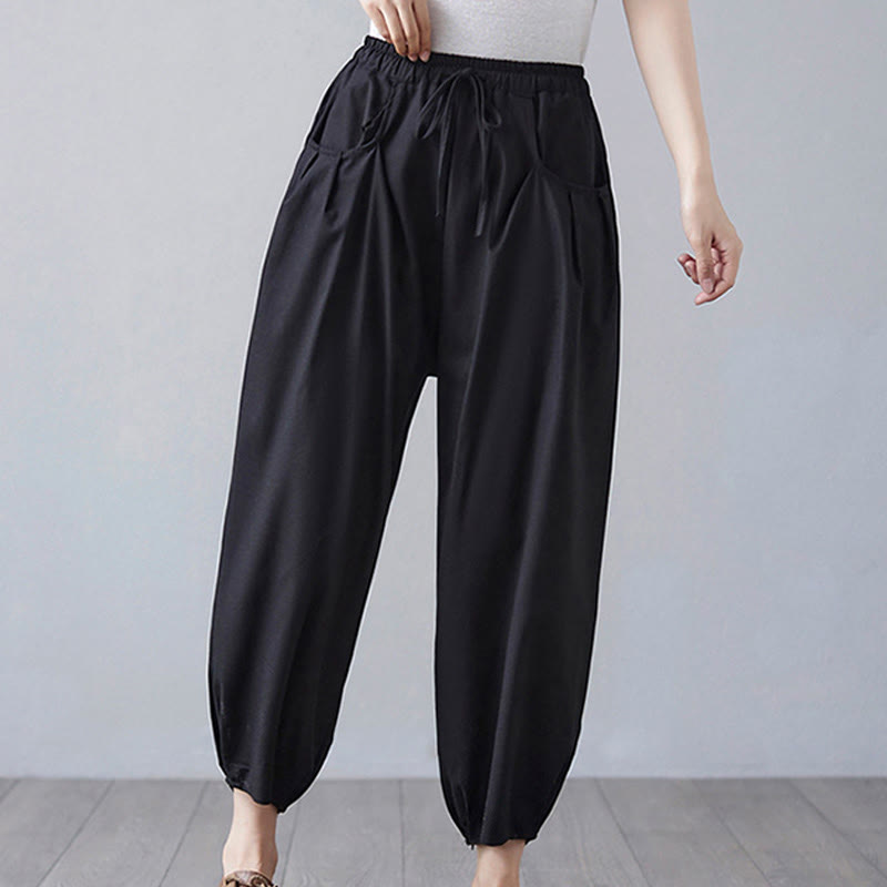 Buddha Stonesサマープレーンクロップドパンツ レディース コットンリネン ハーレムパンツ ポケット付き - image 18