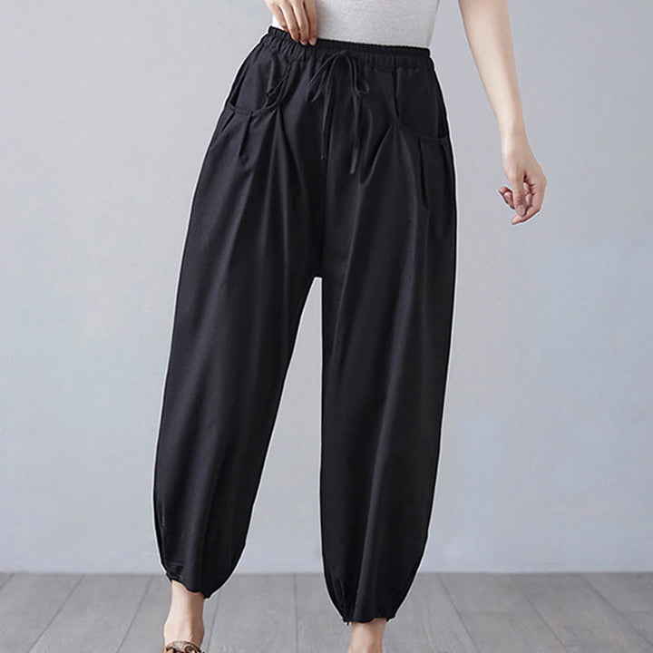 Buddha Stonesサマープレーンクロップドパンツ レディース コットンリネン ハーレムパンツ ポケット付き - image 18