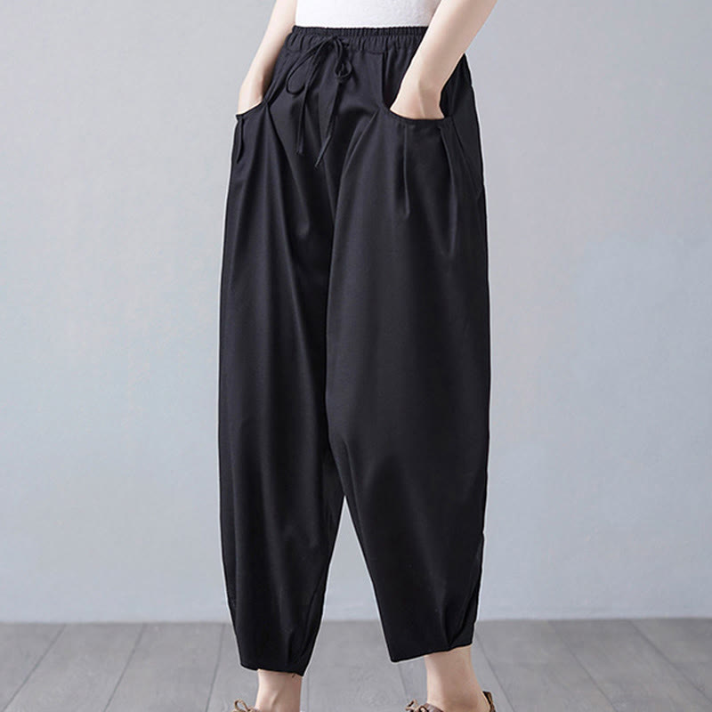 Buddha Stonesサマープレーンクロップドパンツ レディース コットンリネン ハーレムパンツ ポケット付き - image 17