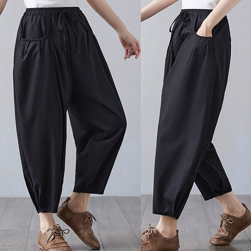 Buddha Stonesサマープレーンクロップドパンツ レディース コットンリネン ハーレムパンツ ポケット付き - image 20