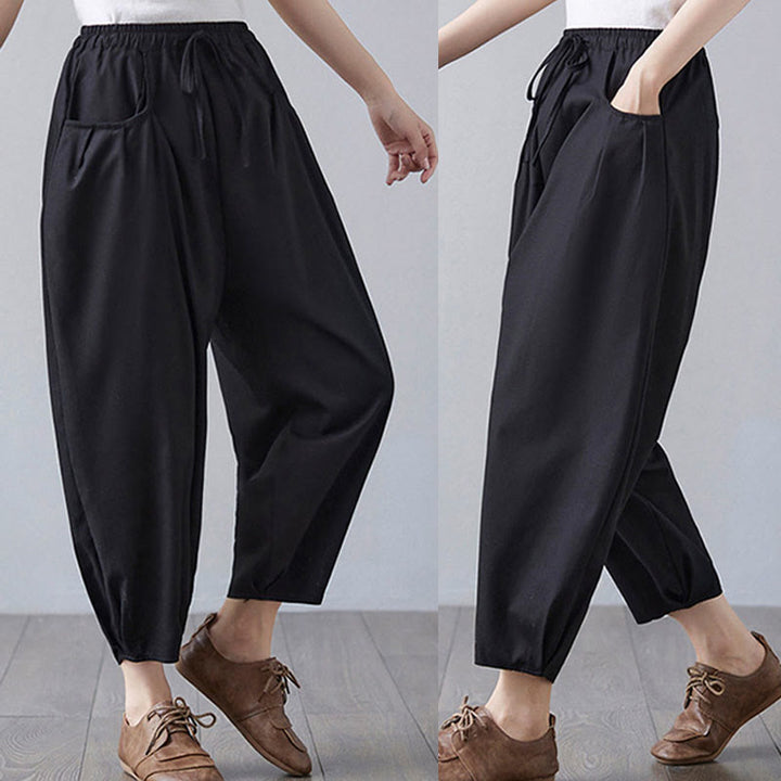 Buddha Stonesサマープレーンクロップドパンツ レディース コットンリネン ハーレムパンツ ポケット付き - image 20