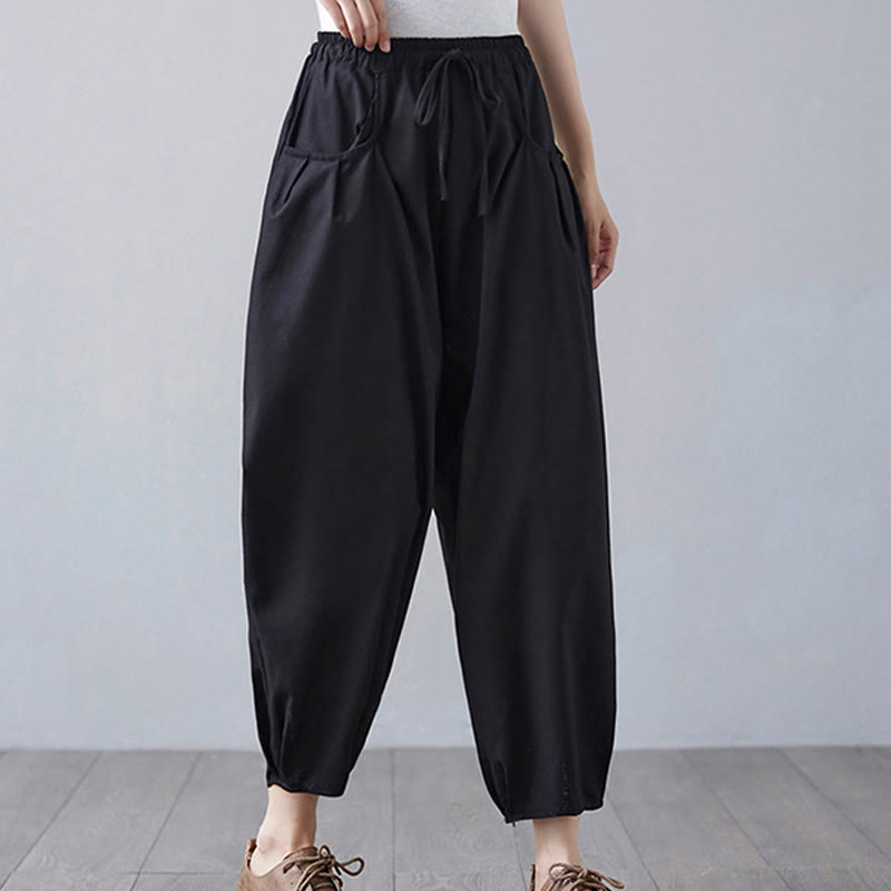 Buddha Stonesサマープレーンクロップドパンツ レディース コットンリネン ハーレムパンツ ポケット付き - image 15