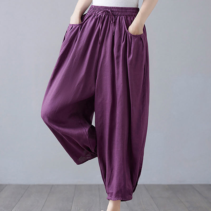 Buddha Stonesサマープレーンクロップドパンツ レディース コットンリネン ハーレムパンツ ポケット付き - image 26