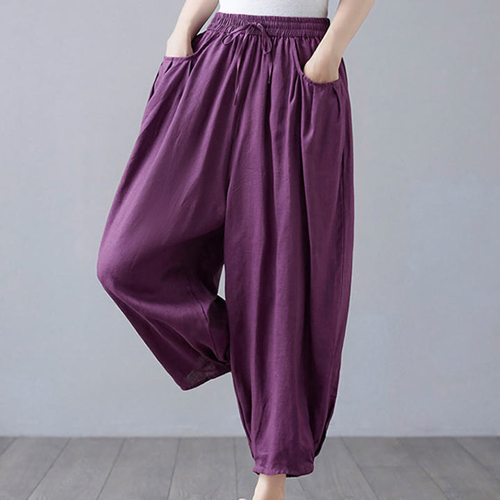 Buddha Stonesサマープレーンクロップドパンツ レディース コットンリネン ハーレムパンツ ポケット付き - image 26