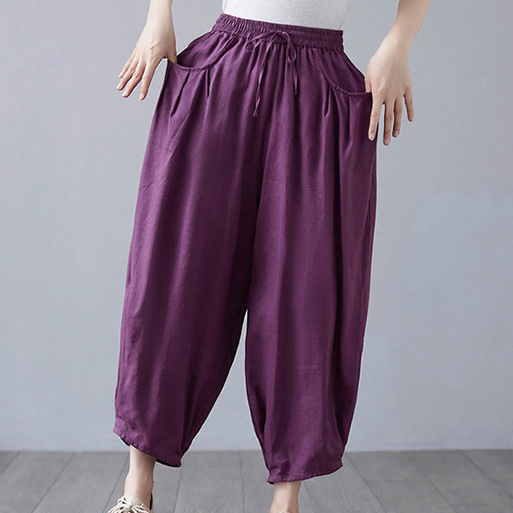 Buddha Stonesサマープレーンクロップドパンツ レディース コットンリネン ハーレムパンツ ポケット付き - image 22