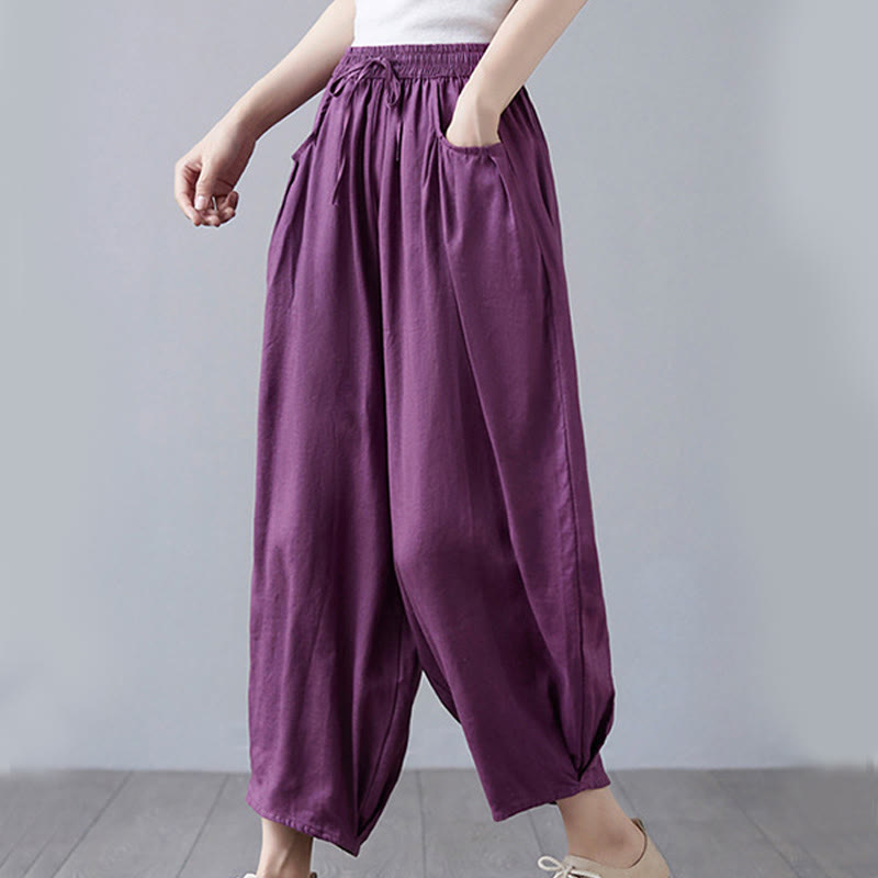 Buddha Stonesサマープレーンクロップドパンツ レディース コットンリネン ハーレムパンツ ポケット付き - image 25