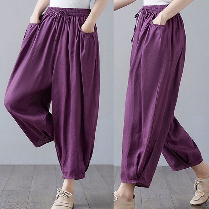 Buddha Stonesサマープレーンクロップドパンツ レディース コットンリネン ハーレムパンツ ポケット付き - image 27