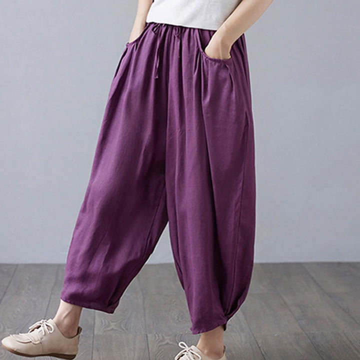 Buddha Stonesサマープレーンクロップドパンツ レディース コットンリネン ハーレムパンツ ポケット付き - image 23