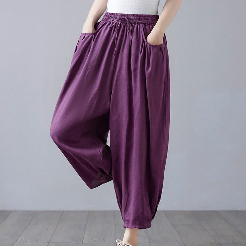 Buddha Stonesサマープレーンクロップドパンツ レディース コットンリネン ハーレムパンツ ポケット付き - image 24